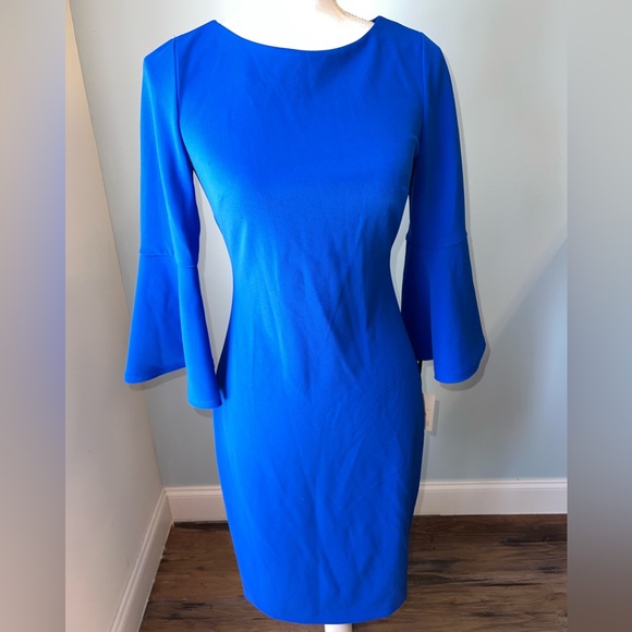 Calvin Klein Royal Blue Bell Sleeve Dress Size 2 - Picture 1 of 2